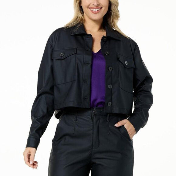 La Joie Faux Leather Shirt‎ Jacket Womens Plus Size 1X Black Caviar NEW - Picture 1 of 5
